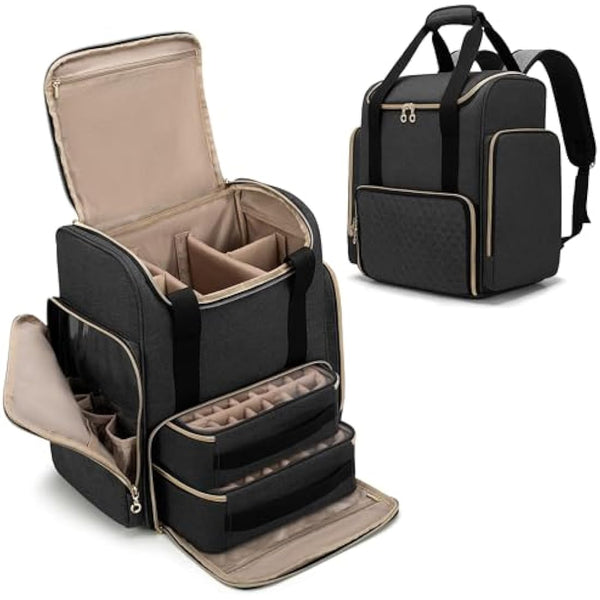 Luxja Nail Polish Organiser Backpack Holds 70 Bottles and a Nail Lamp, Nail Polish Bag with 2 Removable Cases and Tools Storage Pockets (Patented), Black