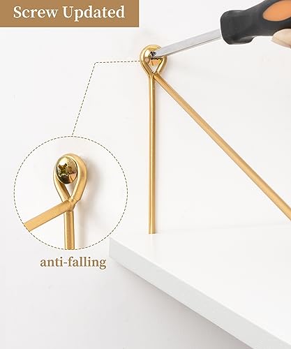 Afuly Wide Floating Shelves White Wood Wall Shelf with Gold Bracket Large Wall Organizer 12 inch Deep Storage Shelves for Bedroom, Bathroom, Living