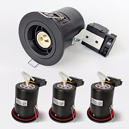 4XSweier 90 Minute IP20 Fire Rated LED Recessed Downlight,Black Ceiling Spotlight, Recessed Spotlight with GU10 Junction Box (Bulbs not Included)