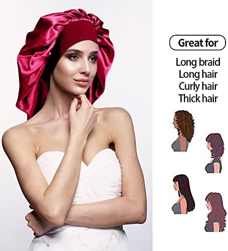 4 Pieces Extra Large Satin Bonnet for Curly Hair, Long Hair Sleep Cap with Wide Elastic Soft Band Big Sleeping Bonnets for Women Hair Care Multicolour