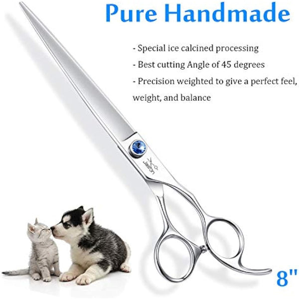 JASON 8" Straight Dog Grooming Scissors Pets Grooming Shears Premium Cats Trimming Kit with Offset Handle and a Jewelled Screw