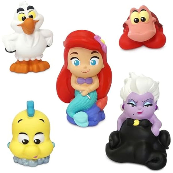 Disney Store Official Bath Toy Set for Kids, The Little Mermaid, 5 Pc., Playset Includes Bucket with Straining Lid and Five Figures, Suitable for Ages 6 Months+