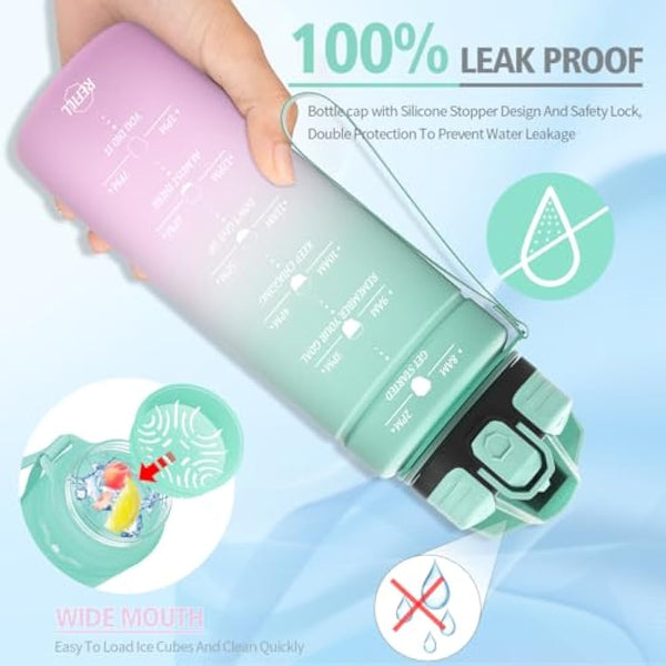 Niggeey Motivational Water Bottle with Time Marker, Sports Water Bottles 1.5l, 1l, 700ml, 500ml Kids Water Bottles, Leak Proof BPA Free Tritan Drink Bottle for School, Gym and Sport, Cycling