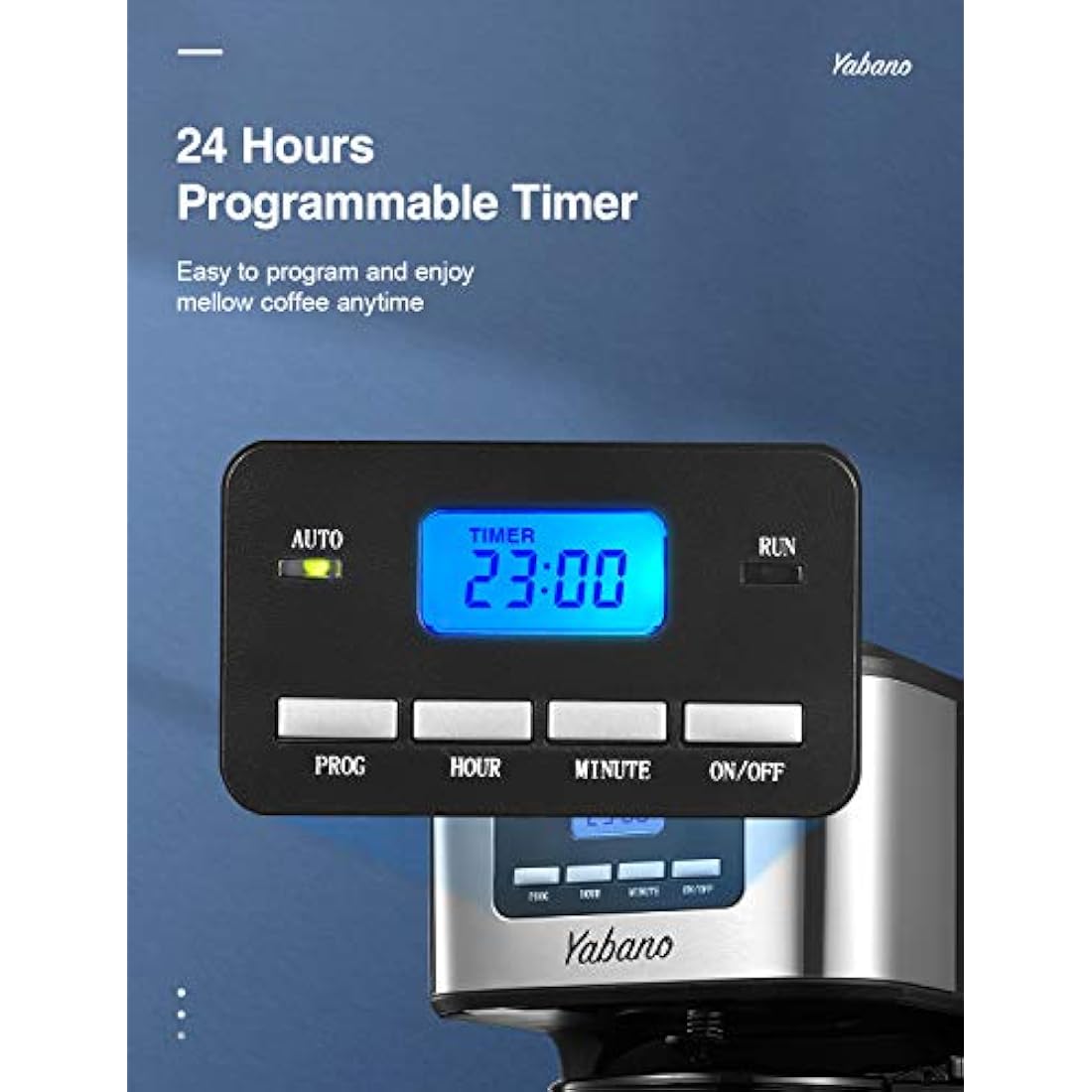 Yabano Coffee Maker, Filter Coffee Machine with Timer, 1.5L Programmable Drip Coffee Maker, 40min Keep Warm & Anti-Drip System, Reusable Filter, Fast Brewing Technology, 900W