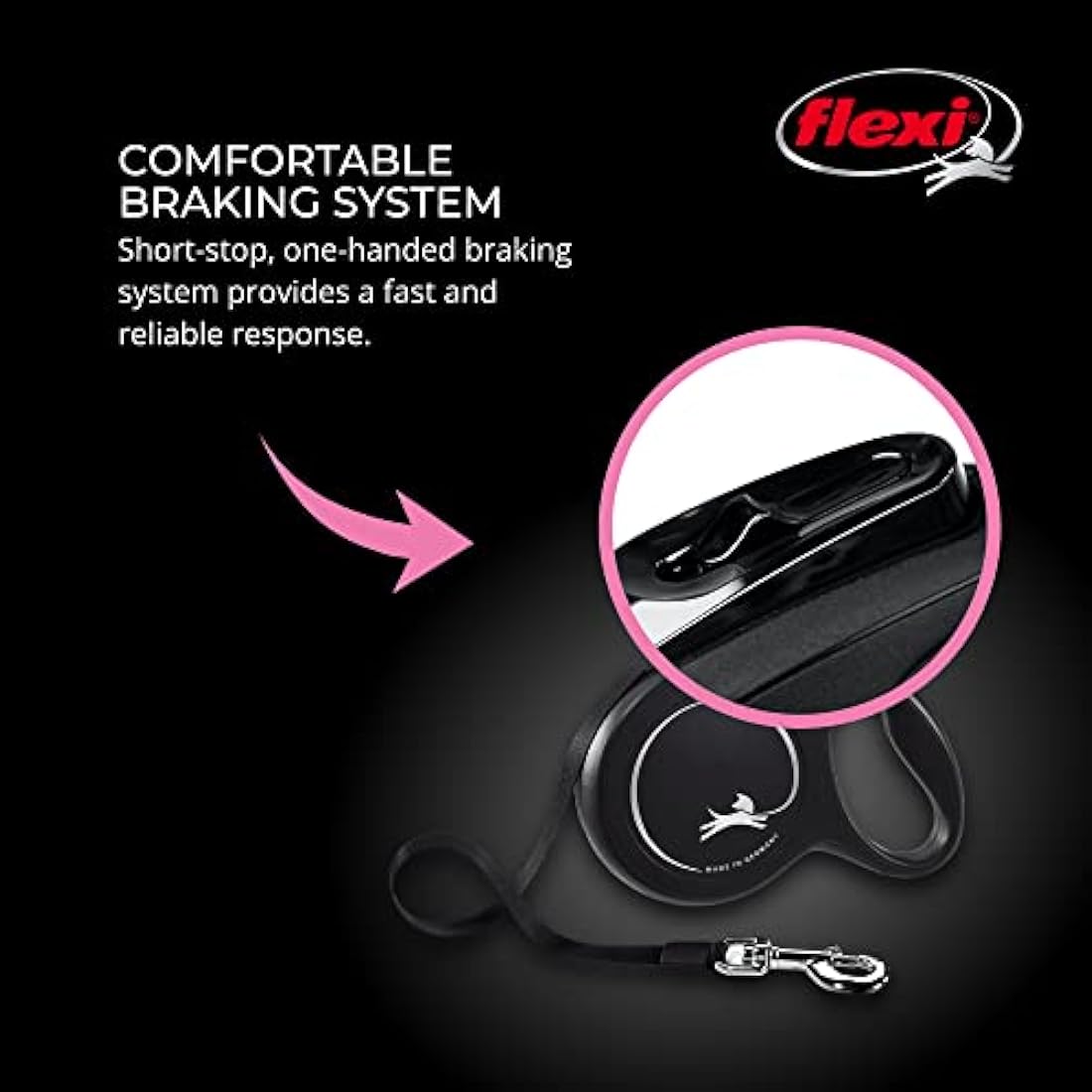 flexi Classic Retractable Dog Leash (Rope), Ergonomic, Durable and Tangle-Free, for Dogs up to 26 lbs, 16 ft, Small, Black