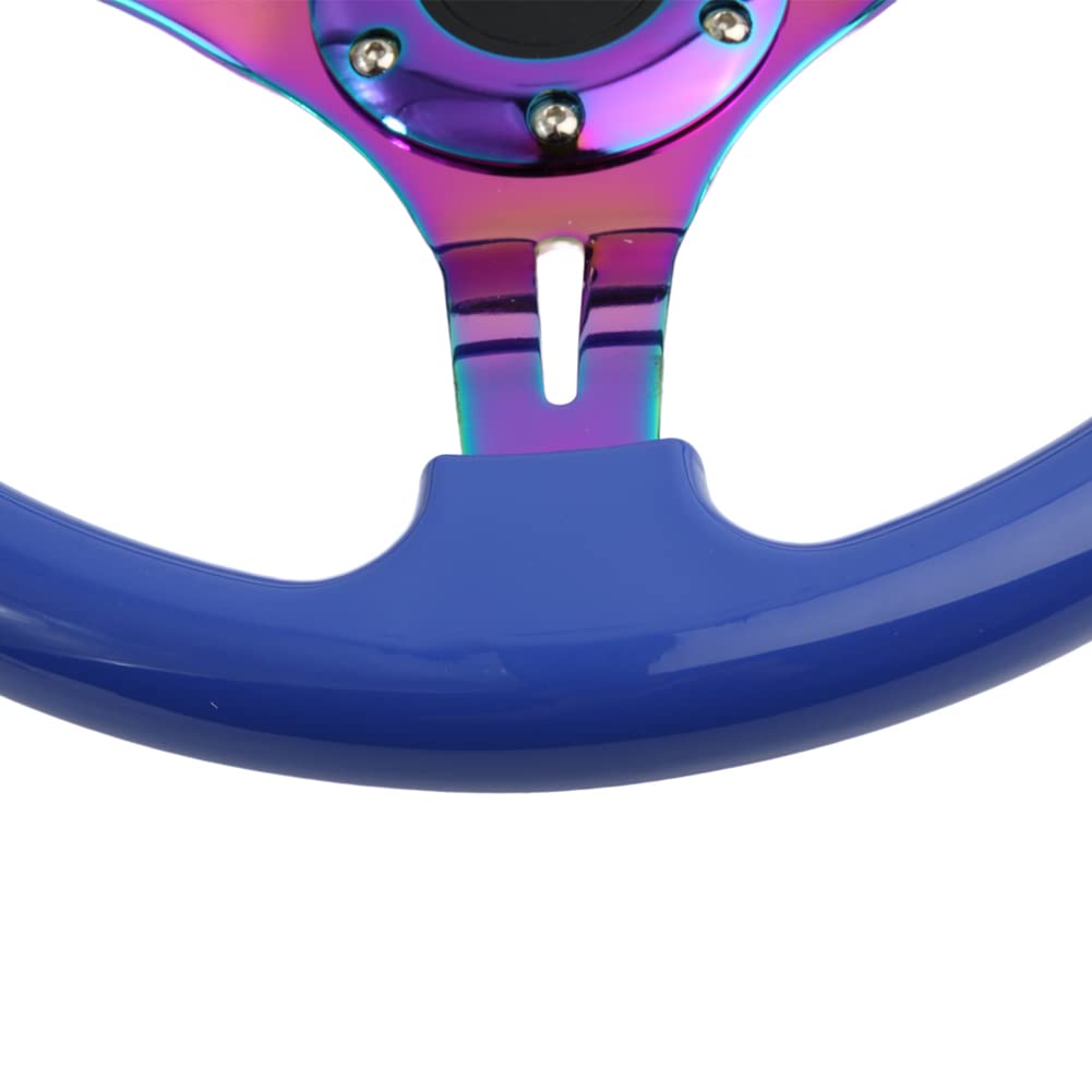 350mm Green Racing Steering Wheel Neo Chrome Spoke Universal 6 Bolts 45mm Deep Dish Classic ABS Wood Steering Wheel with Horn Button