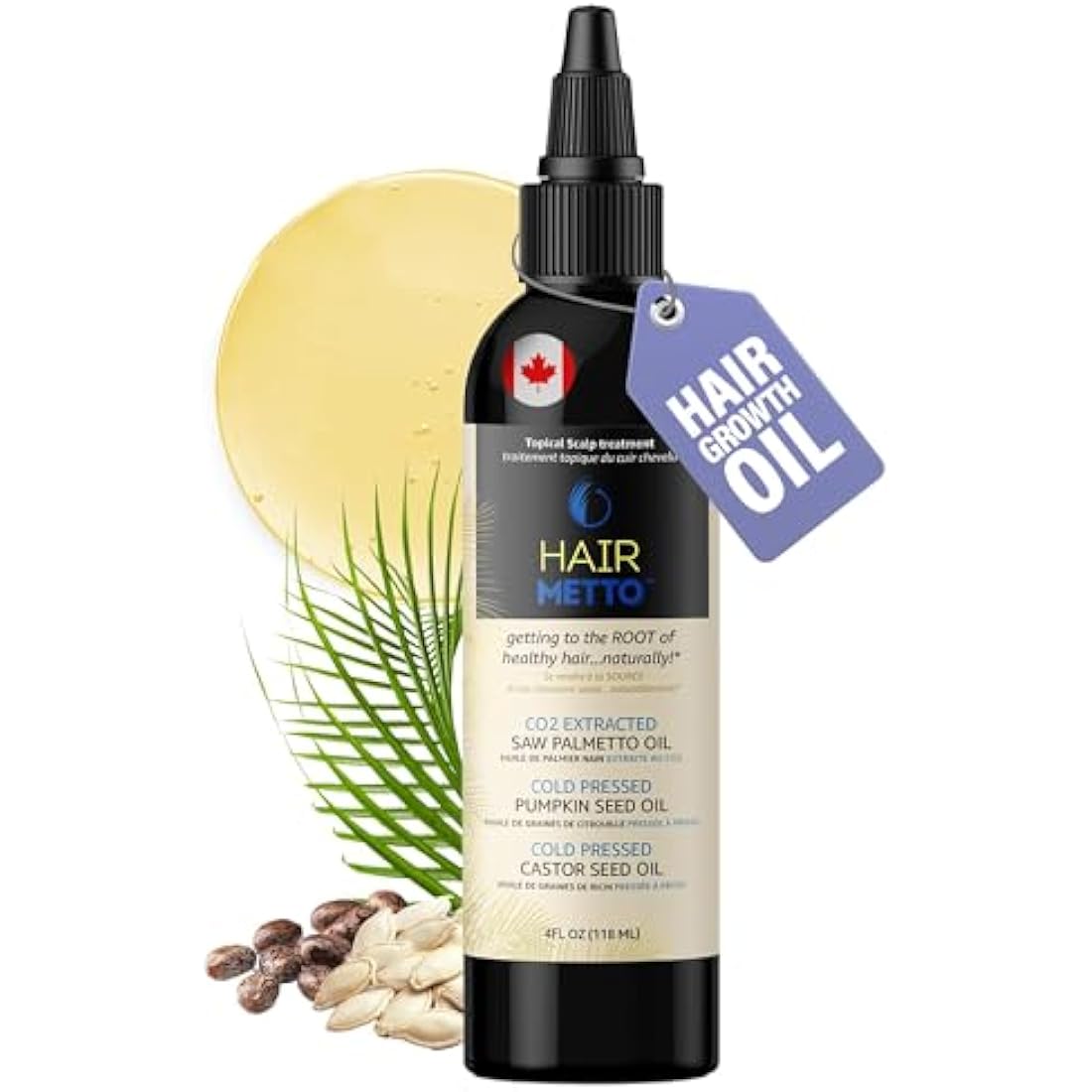 HAIRMETTO® Saw Palmetto Extract Pumpkin Seed Oil for Hair Growth - Hair Oil for Dry Scalp - 10X Potency Targeted Scalp Treatment with Castor, Lavender Scent, Rosemary Oil for Hair 4oz (118ml)