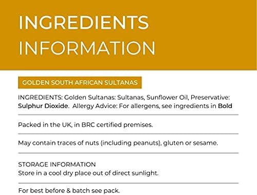 Hides Fine Foods - Golden South African Sultanas 1kg - GMO Free - Suitable for Vegetarians - Baking - Desserts - Cakes - Cookies - Tart - Mince Pies - Granola