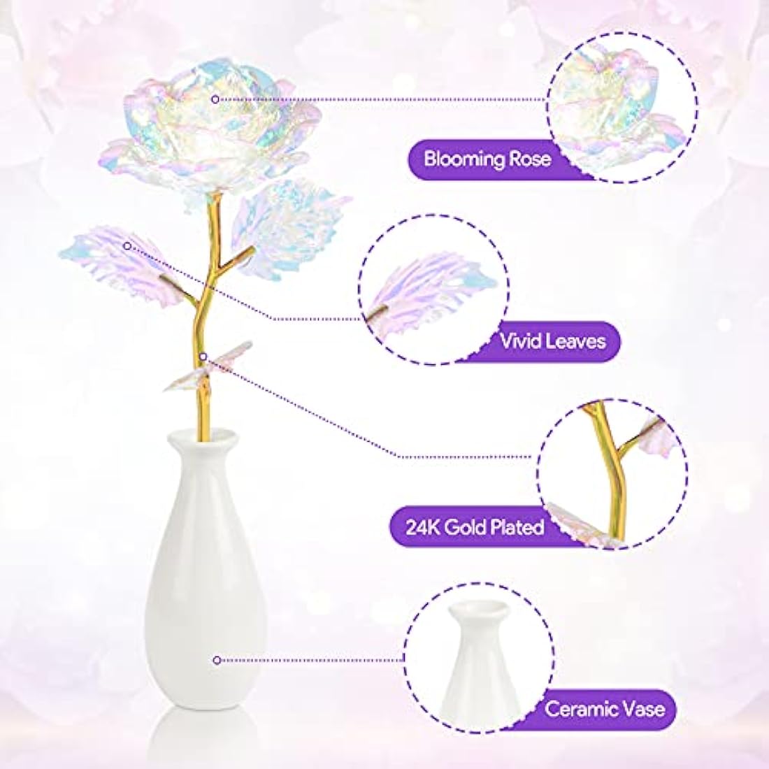 24k Golden Rose Birthday Gifts for Mother Women Her Girlfriend Wife, Galaxy Rose Flower Gifts for Mothers Day Christmas Women's Day Valentines Day Anniversary