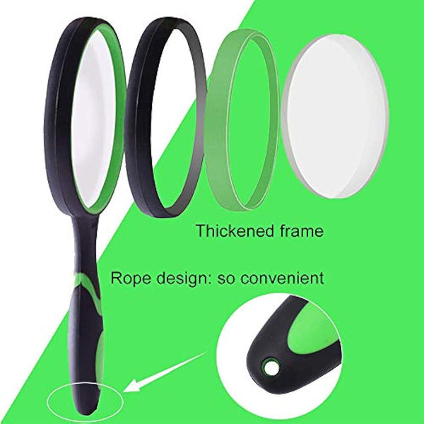 Magnifying Glass 10X, Handheld Reading Magnifier with Non-Slip Soft Rubber Handle, 75mm Magnifying Lens, Shatterproof Magnifying Mirror Reading Books, Inspection, Insects(Green/Orange)