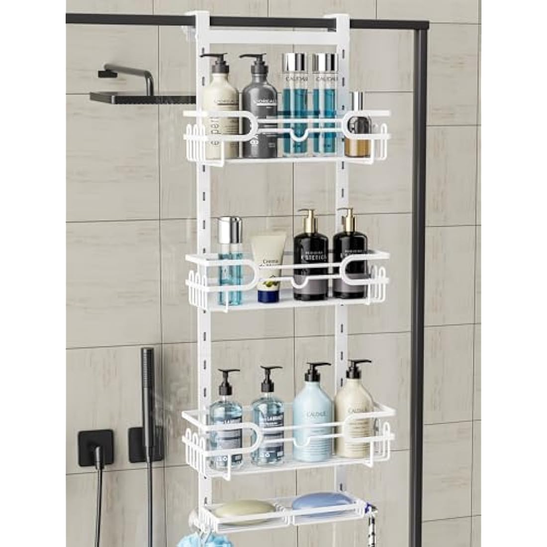 HapiRm Over The Door Shower Caddy - with 2 Soap Holders, 4 Tier Adjustable Hanging Shower Caddy Bathroom Shelf with 22 Hooks, Rustproof Easy Installation Shower Organizer Hanging for Bathroom
