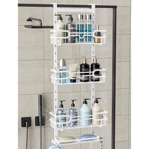 HapiRm Over The Door Shower Caddy - with 2 Soap Holders, 4 Tier Adjustable Hanging Shower Caddy Bathroom Shelf with 22 Hooks, Rustproof Easy Installation Shower Organizer Hanging for Bathroom