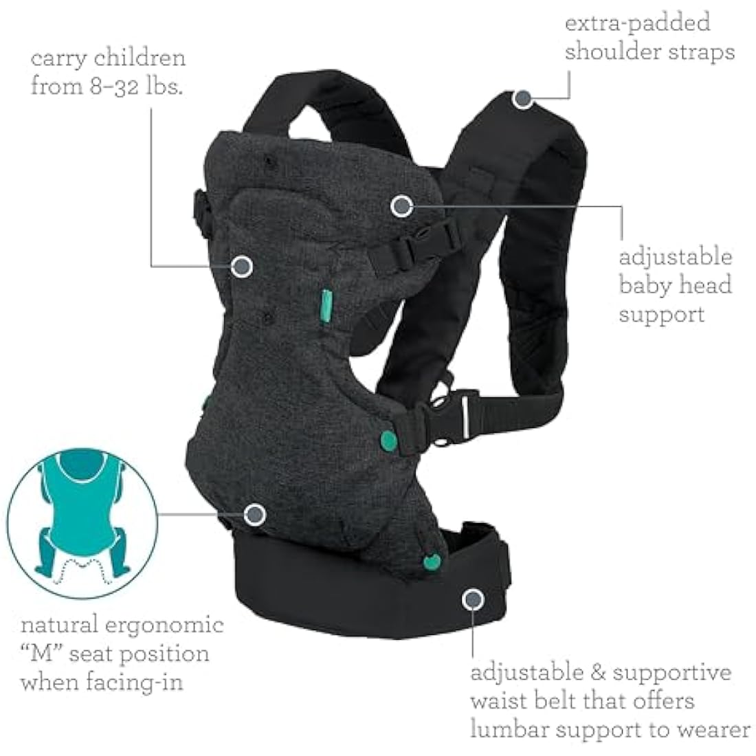 Infantino Flip Advanced 4-in-1 Baby Carrier - Ergonomic, Convertible, Face-in and Face-Out Front and Back Baby Carrier for Newborn to Toddler 3,6-14,5kg, Black