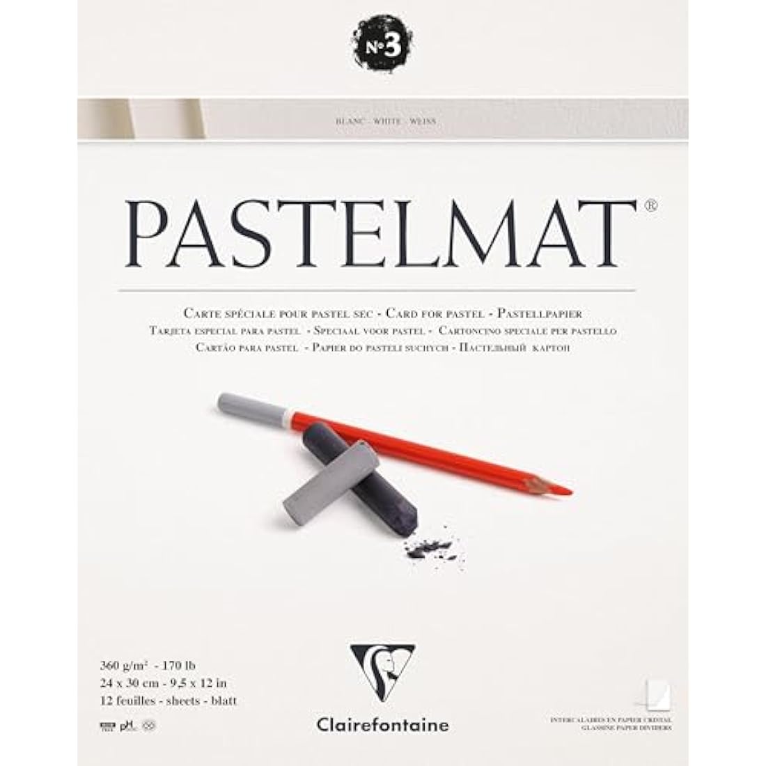 Clairefontaine Pastelmat Pad - White 360g 24x30cm 12 sheets