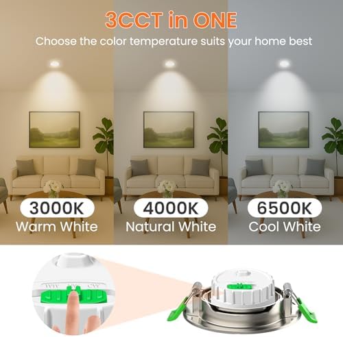 ALUSSO Tilt LED Downlights Dimmable 6W, 540lm Ultra Slim Spotlights 75-78mm, 3CCT Tilt Recessed Lights Warm White 3000K Natural White 4000K Cool White 6500K for Kitchen Living Room, Nickel