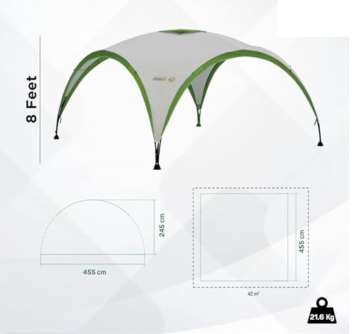 Coleman Gazebo, Event Shelter for Garden and Camping, Sturdy Steel Poles Construction, Large Event Tent, Portable Sun Shelter with Sun Protection SPF 50+, Grey/Green, L - 3.6 x 3.6 m