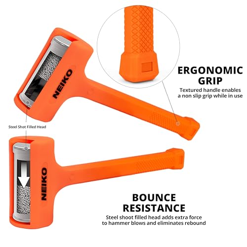 Neiko 02847A 2 LB Dead Blow Hammer, Neon Orange I Unibody Molded | Checkered Grip | Spark and Rebound Resistant