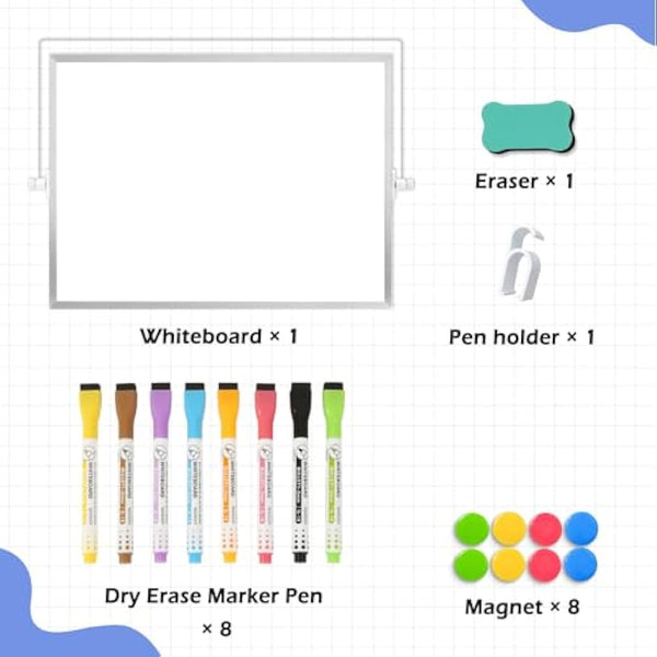 DOLLAR BOSS Magnetic Desktop Whiteboard 30x40cm Double Sided Dry Erase Small White Board with Stand, A3 Mini Whiteboard 8 Pens, 1 Eraser, 6 Magnets, for Kids Students Back to School Supplies