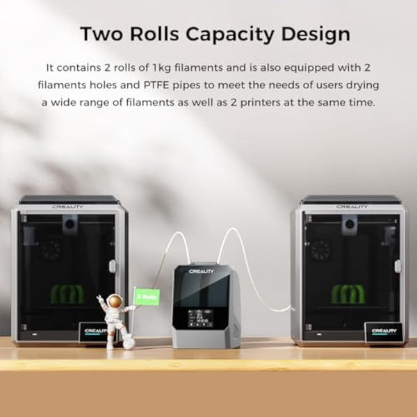 Creality Official Space PI Filament Dryer Plus, 2 Rolls 3D Printer Filament Dryer Box with Built-in Fan Filament Storage Holder Filament Dehydrator for 1.75/2.85mm One-Key Setting for PLA PETG ABS TPU