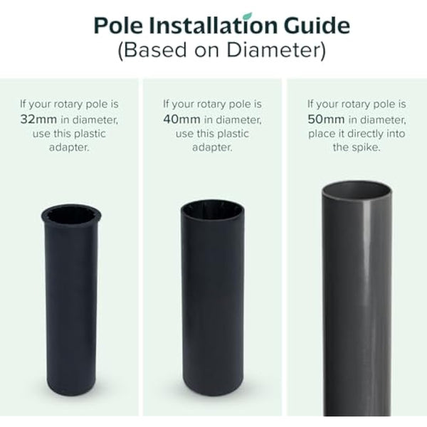 Flatro Rotary Washing Line Spike - Heavy Duty Powder Coated Metal Ground Spike for Rotary Washing Line with Two Plastic Adapters, Rotary Airer Ground Spike for Parasol - fit 32, 40, and 50mm