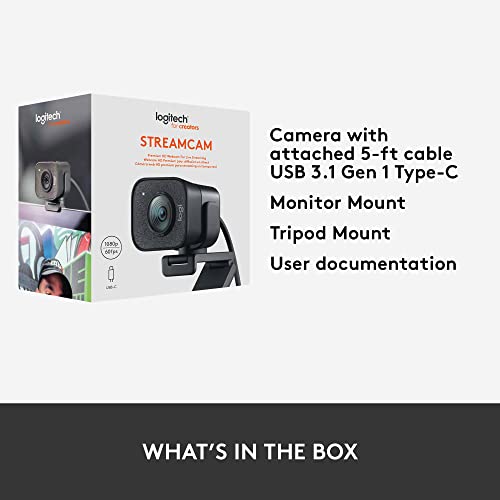 Logitech StreamCam – Live Streaming Webcam for Youtube and Twitch, Full 1080p HD 60fps, USB-C Connection, AI-enabled Facial Tracking, Auto Focus, Vertical Video - GRAPHITE