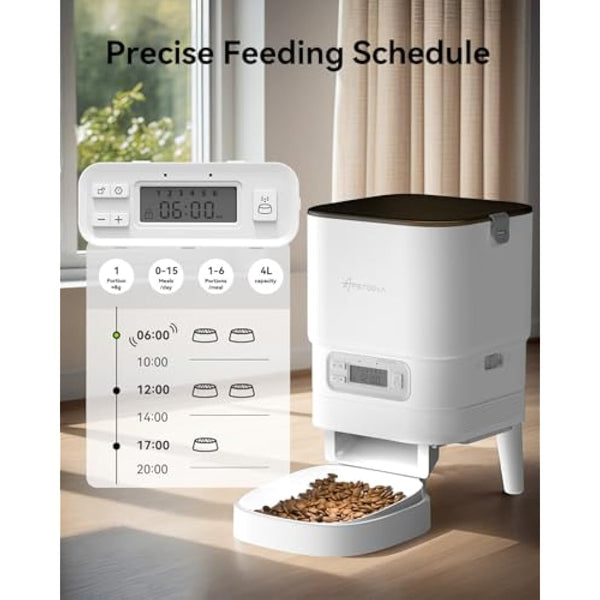APETDOLA Automatic Cat Feeder, 4L Pet Food Dispenser with Timer, Cat Feeder with 1-6 Meals per Day, Dual Power Supply (AC/DC), Voice Recorder, Automatic Feeders for Cats and Puppy - FD30 (White)
