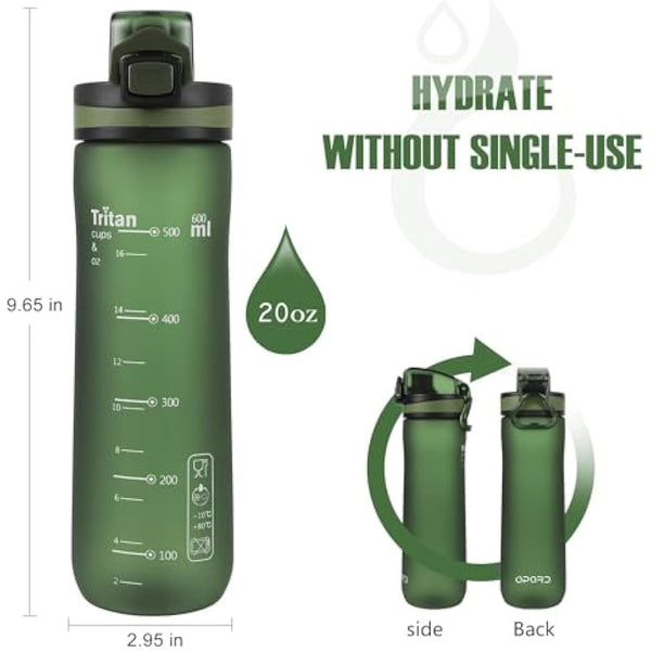Opard Sports Water Bottle, 500ml / 600ml BPA Free Non-Toxic Tritan Plastic Drinking Bottle with Leak Proof Flip Top Lid for Gym, Outdoor, School, Work