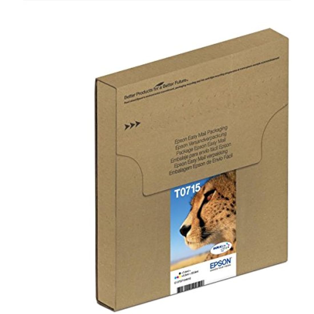Epson T0715 Cheetah Genuine Multipack, Eco-Friendly Packaging, 4-colours Ink Cartridges, DURABrite Ultra Ink,Black/Cyan/Magenta/Yellow
