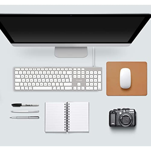 All-Aluminium Wired Keyboard for Apple Mac OS Layout with Numeric Keypad, Durable and Sleek Design, Plug-n-Play Cable Connection in USB-A or USB-C, Compatible with iMac/Mac Mini/MacBook Laptop-Silver
