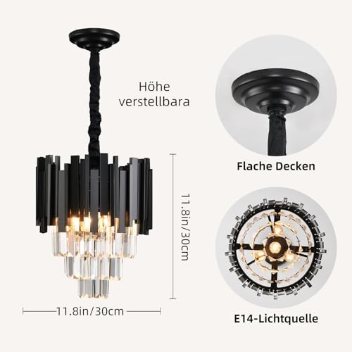 AHXIAOZN Modern Chandelier Crystal Light, K9 Crystal Chandelier, Black Ceiling Lights Living Room,Round Lampshades
