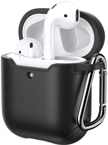 JETech Case Cover for AirPods (1st & 2nd Generation), PC and TPU, Protective Skin with Keychain (Black)
