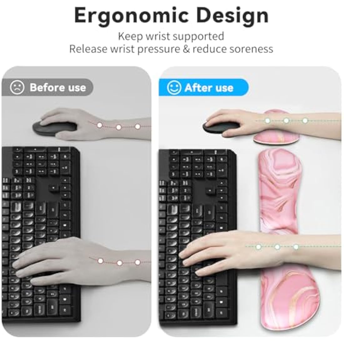 ZIBLY Wrist Rest Keyboard and Mouse Set - Non-Slip Ergonomic Wrist Cushion Support Pad - Easy Typing, Pain Relief – Premium Silky Gel Memory Foam for Work from Home Gaming Computer Laptop