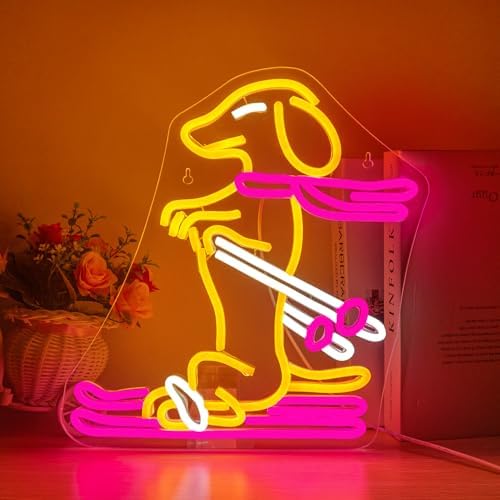 Horseneon Skateboard Neon Sign Sled Dachshund Neon Sign for Wall Decor Dimmable Animal Light up Sign for Bedroom Pet Shop Dog Lover