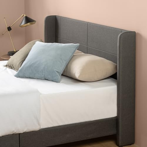 Zinus Sasha Super King Bed frame - Bed 180x200 cm - 25 cm Height - Upholstered Platform Bed frame with Wingback Headboard - Medium Grey
