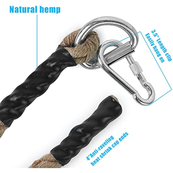 Aoneky Gym Climbing Rope with Clip, 30mm/40mm /50mm, 3-9M, Jute Battle Rope for Training, Fitness, Strengthen Muscle Power Inddor Outdoor