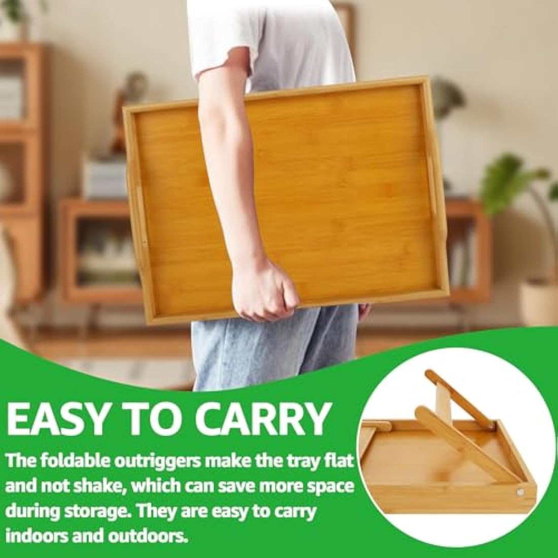 SHUESS 2 Pack Bamboo Bed Tray - 41.5 x 30 x 20.5 cm Breakfast Tray with Folding Legs - Trays for Eating on Lap, Ideal for Bed, Sofa, Eating, Platters, Working, Serving, and Drawing (Natural)