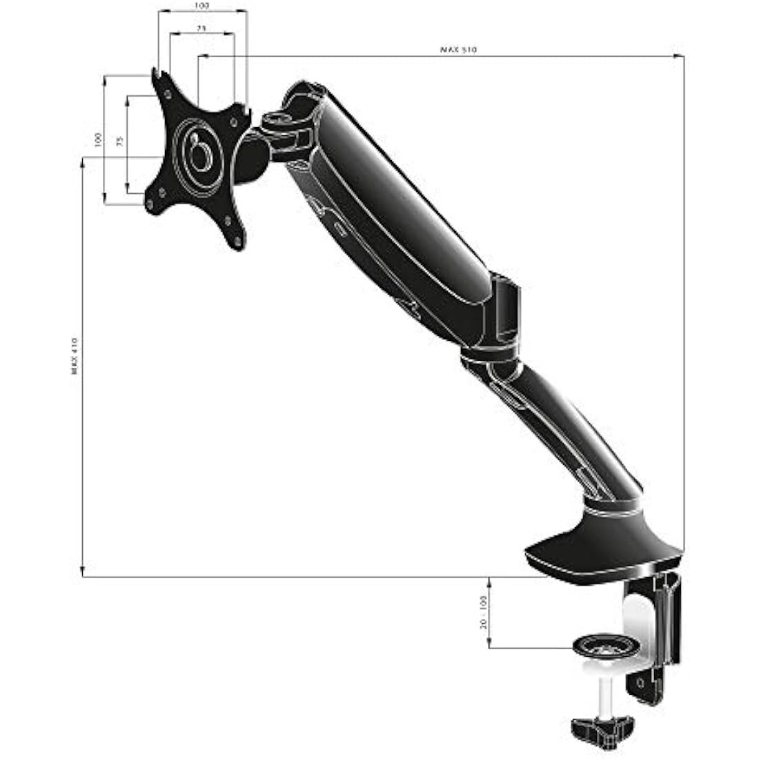 iiyama DS3001C-B1 Single Gas Spring Desk Mounting Arm - Black