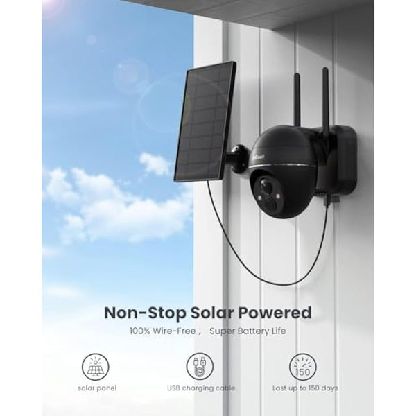 ieGeek 2K Wireless Solar Camera,360° Solar Security Camera Outdoor with 5200mAh Rechargeable Battery Powered,PTZ WiFi CCTV Camera Wireless Outdoor, Pan 355° Tilt 120,PIR Motion Detection