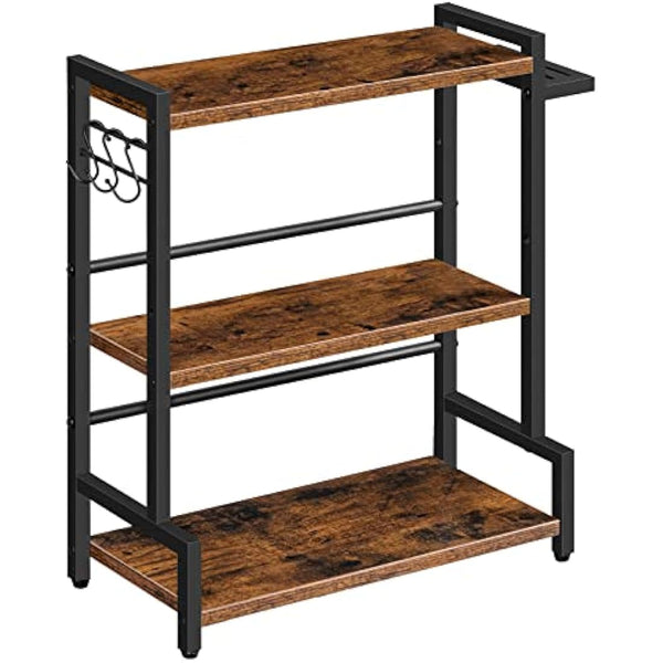 HOOBRO Spice Racks, Countertop Organiser Shelf, Desktop Organiser, Free Standing Desktop Shelves, Kitchen Storage Rack, Space Saving, for Spices, Jars, Oil Bottles, Rustic Brown and Black EBF01TL01