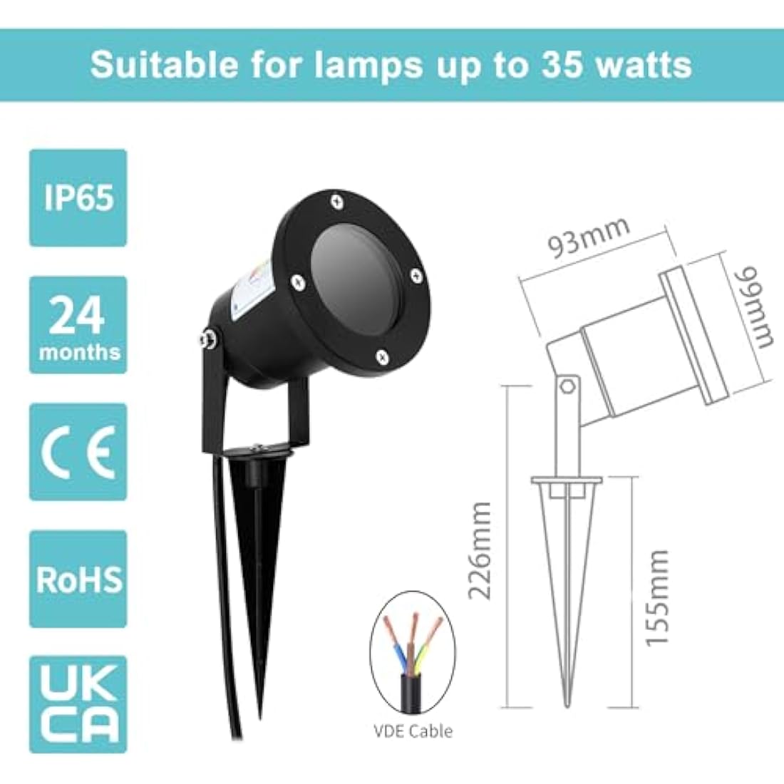 Wondlumi 4X Garden Spike Lights, Upgraded GU10 Spot Light Mains Powered 240V Landscape Spotlights IP65 Waterproof Outdoor Garden Uplights for Pathway Yard Patio, No Bulbs