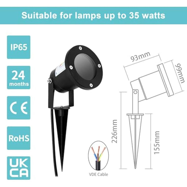 Wondlumi 4X Garden Spike Lights, Upgraded GU10 Spot Light Mains Powered 240V Landscape Spotlights IP65 Waterproof Outdoor Garden Uplights for Pathway Yard Patio, No Bulbs