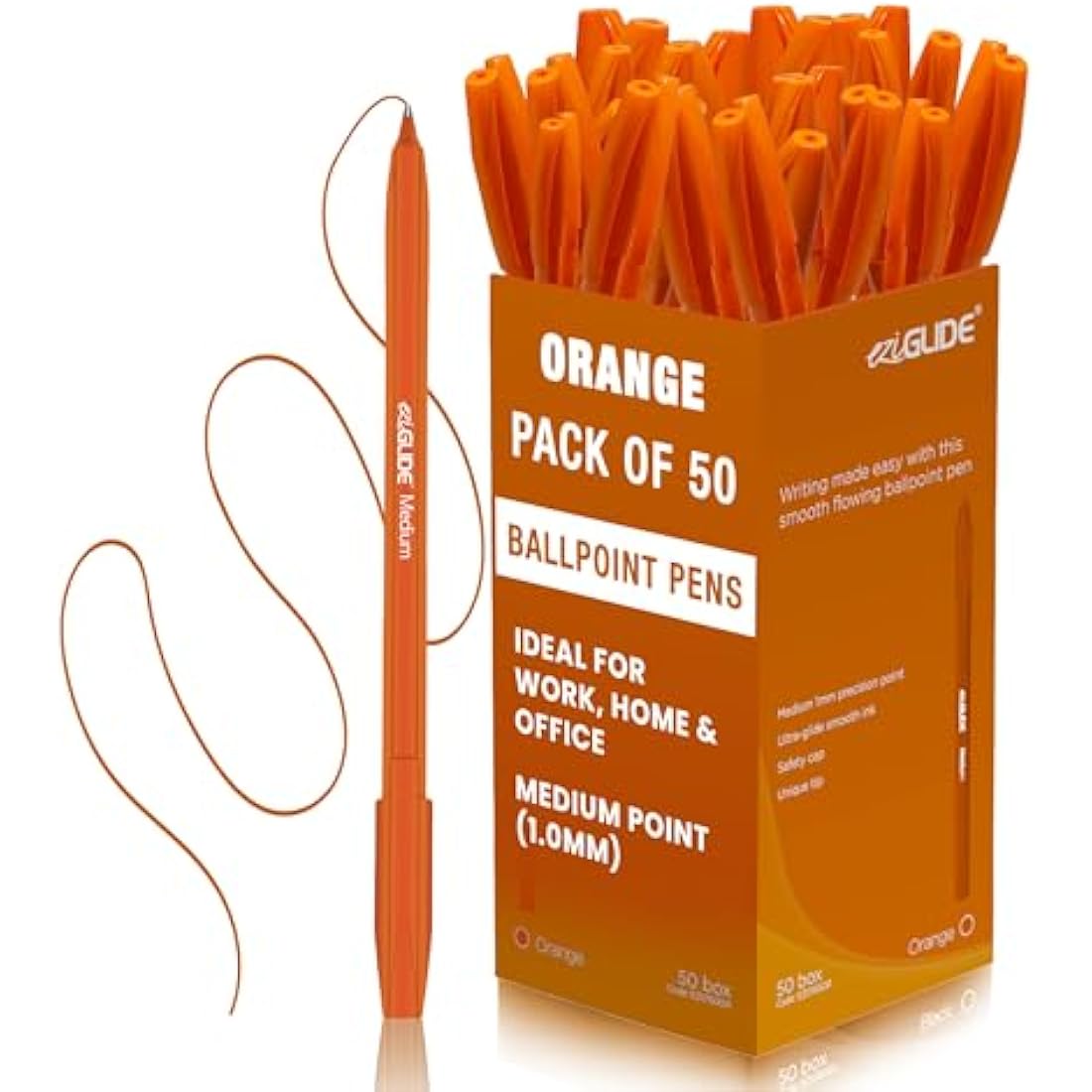 Eziglide 50-Pack Ballpoint Pens, Orange - Smooth Writing Action-Medium Point Nib (1.0mm), Multipack Ball Point Pen Ideal for School, Work, Home stationary