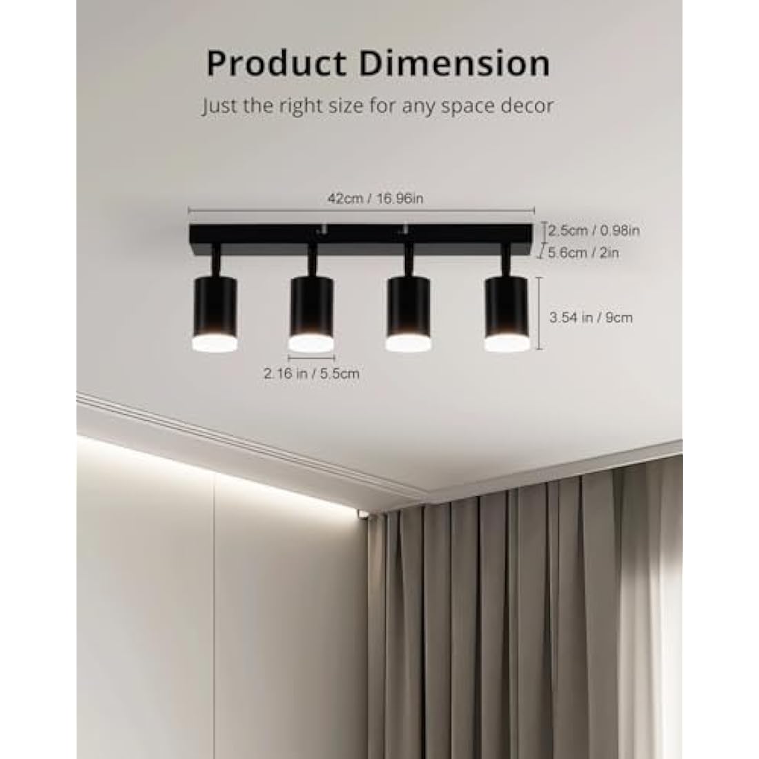 Gr4tec Spotlights Ceiling Lights 4 Way, Black Ceiling Light Fittings, Rotatable Kitchen Ceiling Light, GU10 Spotlight Bar, Modern Ceiling Light Indoor for Bedroom Living Room, Bulb Not Included