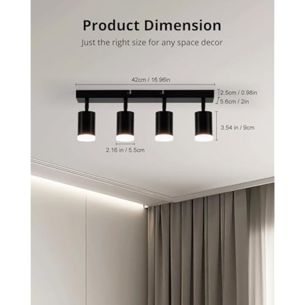 Gr4tec Spotlights Ceiling Lights 4 Way, Black Ceiling Light Fittings, Rotatable Kitchen Ceiling Light, GU10 Spotlight Bar, Modern Ceiling Light Indoor for Bedroom Living Room, Bulb Not Included