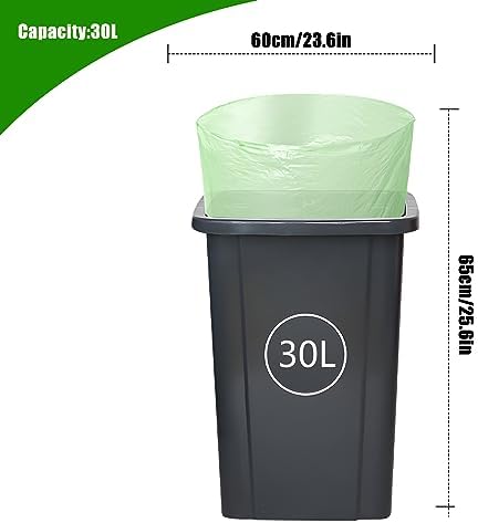 80 x 30 Litre Bin Bags, 8Gallon/30L Food Waste Bags 4 Roll Caddy Bin Liners for Kitchen Office Bathroom(60x65cm)