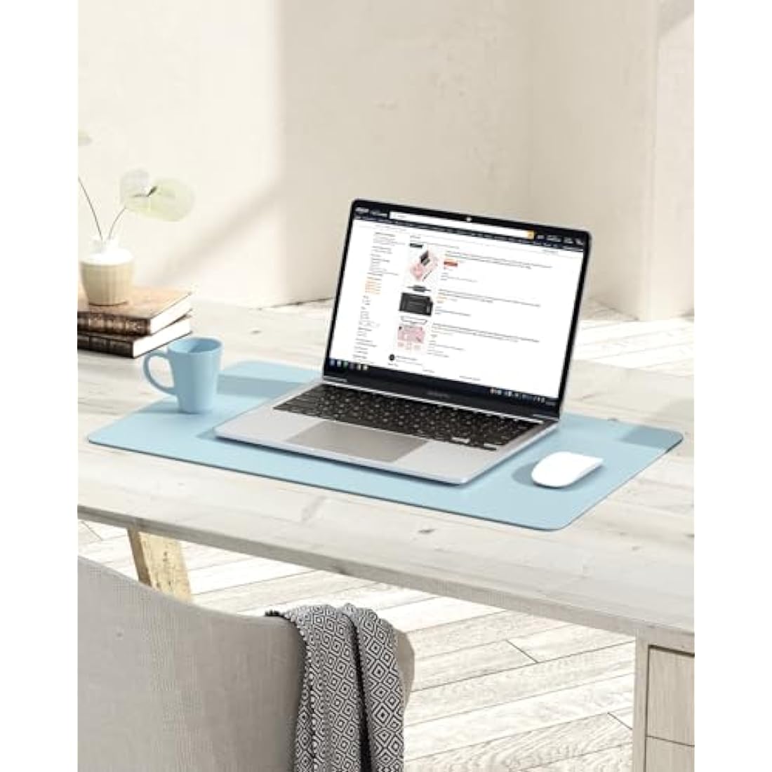YSAGi Non-Slip Desk Pad, Waterproof PVC Leather Desk Table Protector, Ultra Thin Large Mouse Pad, Easy Clean Laptop Desk Writing Mat for Office Work/Home/Decor (60 x 35 cm, Light Blue)