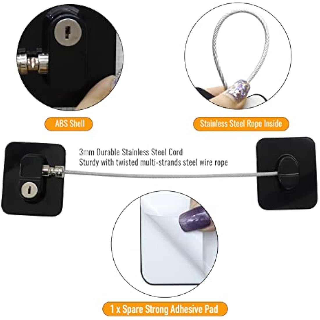 4 Pack Window Safety Locks Adhesive, NewBinn No Drilling Window Restrictors for UPVC, Window Safety Locks Latch for Refrigerator, Cabinets, Drawer, Fridge Lock with Keys for Kids and Pets, Black