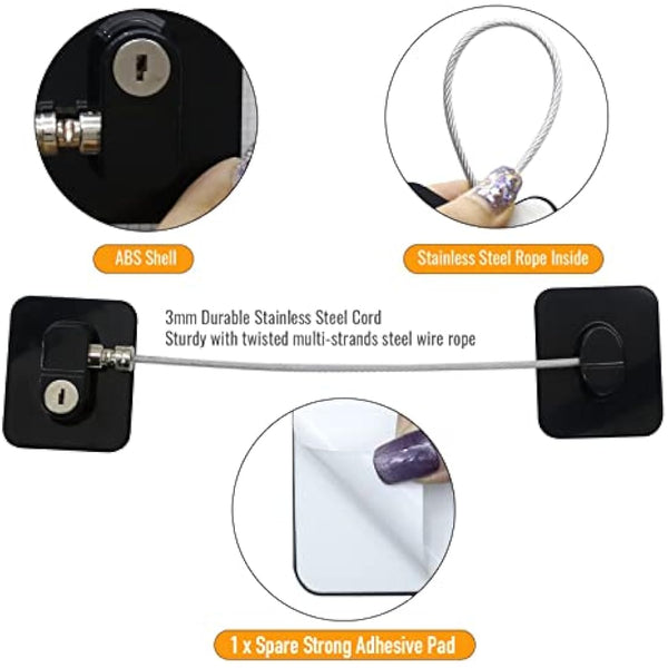 4 Pack Window Safety Locks Adhesive, NewBinn No Drilling Window Restrictors for UPVC, Window Safety Locks Latch for Refrigerator, Cabinets, Drawer, Fridge Lock with Keys for Kids and Pets, Black