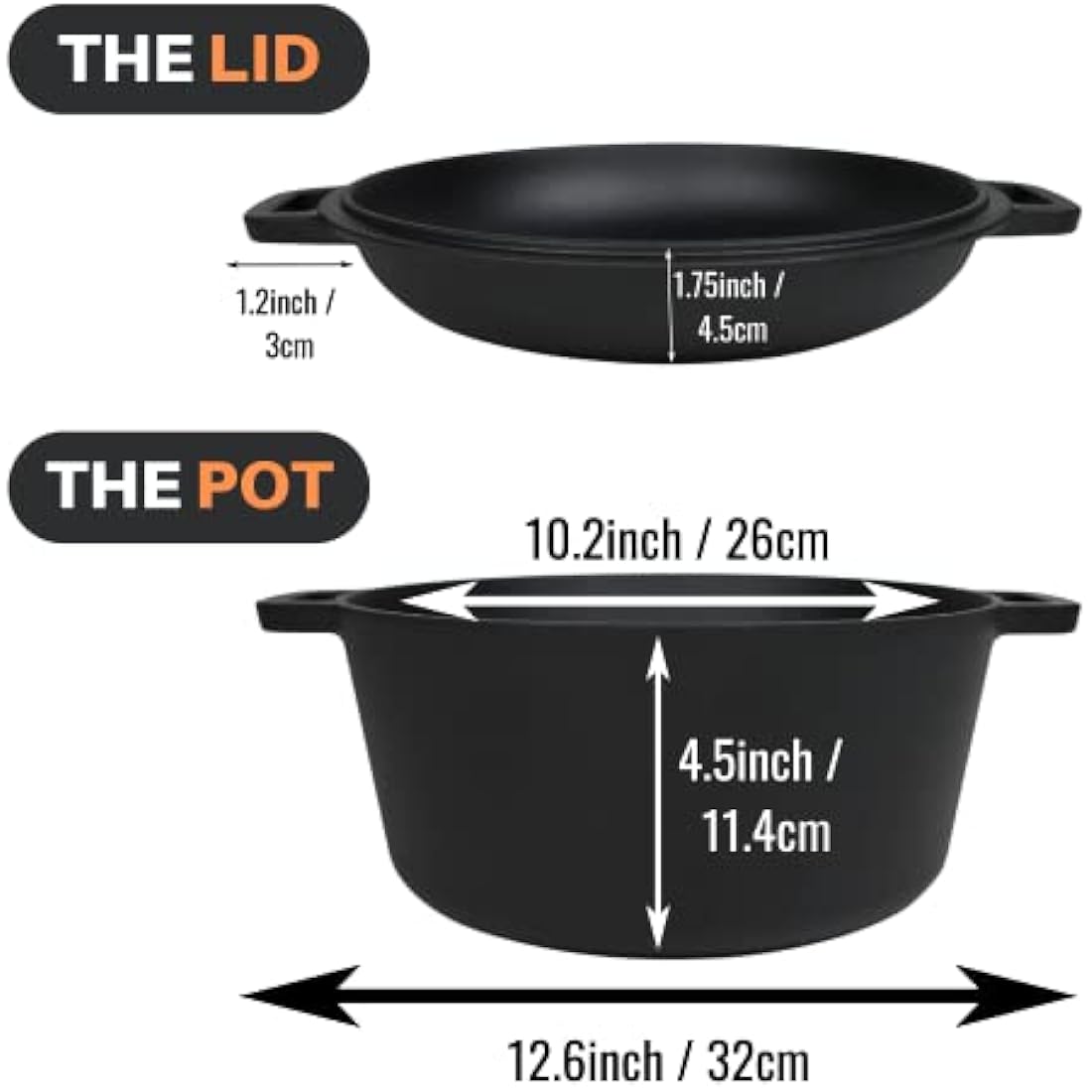 Pinnacle Cookware – 4.7 Litre / 5 Quart Pre Seasoned Cast Iron Dutch Oven | Casserole Dish with Lid | Cooking Pot | Skillet Pan Cast Lid | Oven Proof & All Hobs | Perfect for Bread Making | Camping