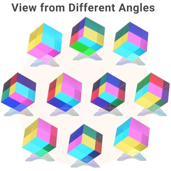 iKeelo Colour Cube (60mm) with Stand -Cyan, Magenta & Yellow Cube - Illustrates Subtractive Colour Model - Novelty Educational STEM Toy for Birthdays and Christmas